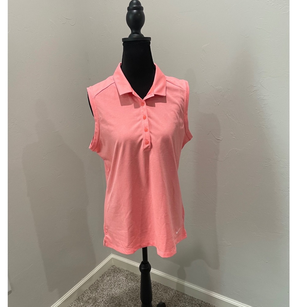 Nike Golf Dri-FIT Sleeveless Polo Shirt Womens Large Coral Pink Heathered Top